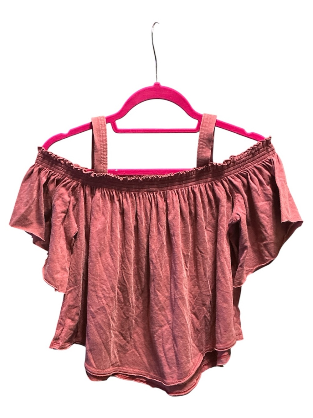 Free People Off-Shoulder Ruffle Crop Top in bright red
